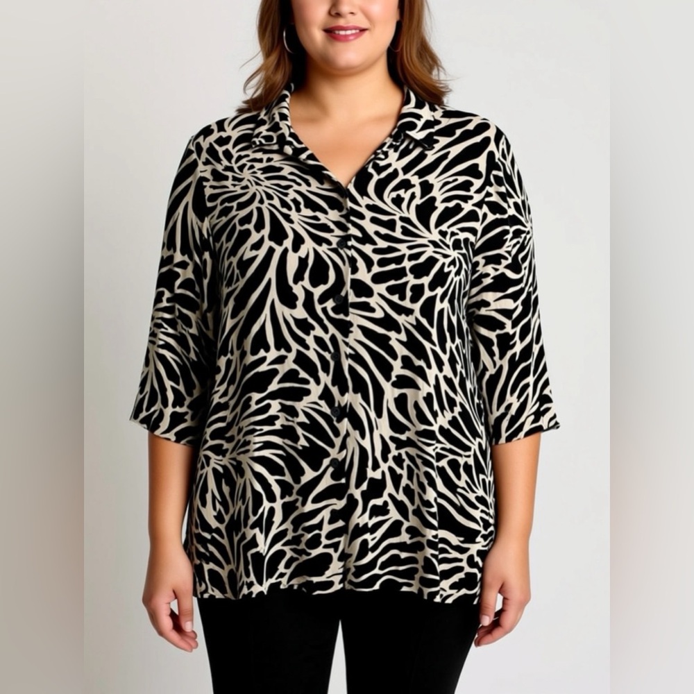 Chico's Travelers Animal Print Button Down Slinky Top Dress XL